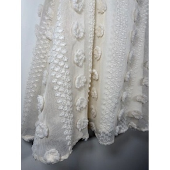 & Merci Dress Small Cream Pom Pom Swiss Dot Tie Shoulder Mini Bride Boho Cottage - Picture 5 of 7